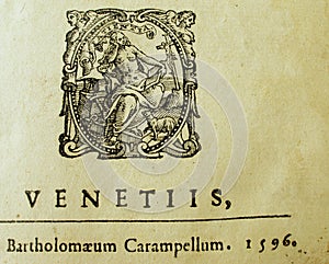 Engraving on frontispiece of old book.