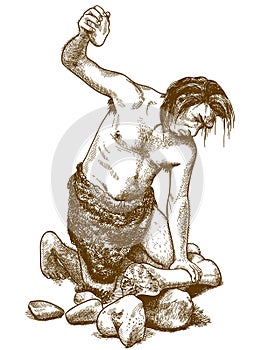 Engraving illustration of caveman