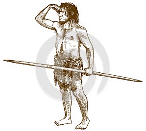 Engraving illustration of caveman