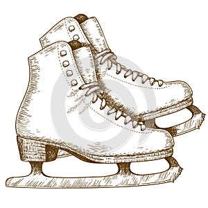 Engraving illustration of ice skating shoes and blades