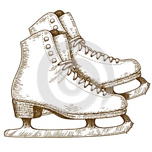 Engraving illustration of ice skating shoes and blades photo