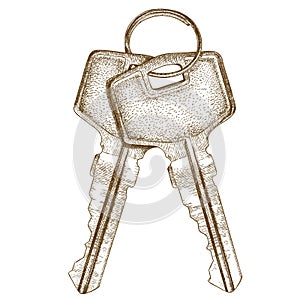 Engraving illustration of two keys