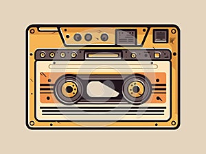 Engraving retro vintage woodcut modern style music audio cassette tape. Can be used like logo or icon. Graphic Art Vector