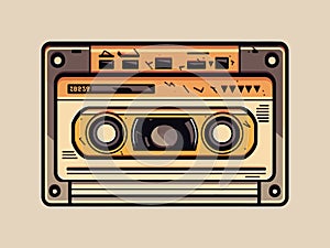 Engraving retro vintage woodcut modern style music audio cassette tape. Can be used like logo or icon. Graphic Art Vector