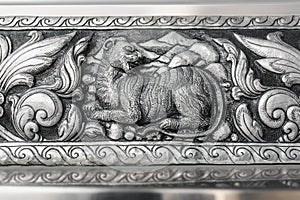 Engraving silver craft work in temple