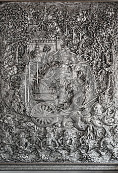 Engraving silver craft work in temple.