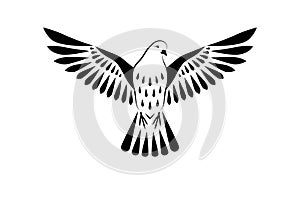 Engraving of stylized dove on white background