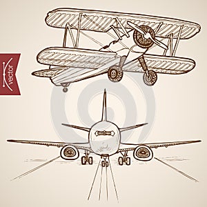 Engraving vintage hand drawn vector Air transport