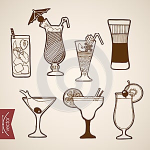 Engraving vintage hand drawn vector cocktail alcoh