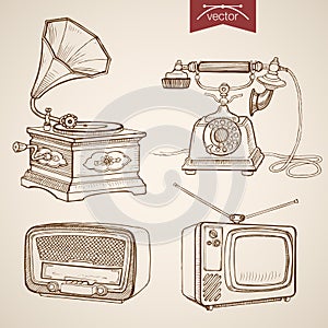 Engraving vintage hand drawn vector Gramophone Rad photo