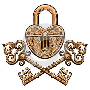 Engraving vintage lock and two keys