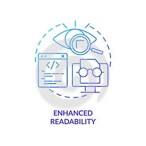 Enhanced code readability blue gradient concept icon