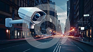 Enhanced Security: Futuristic CCTV Camera Detects Threats and Intrusions on City Streets. Concept