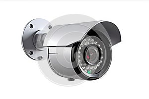 Enhanced Security Isolated CCTV Security Camera on White Background. created with Generative AI photo