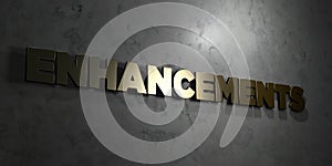 Enhancements - Gold text on black background - 3D rendered royalty free stock picture