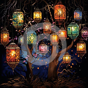 Enigmatic Allure: Mysterious Lanterns Casting Intriguing Shadows