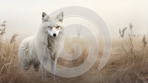 Enigmatic Arctic Wolf In Tall Grass: A Captivating Portrait By Mike Campau