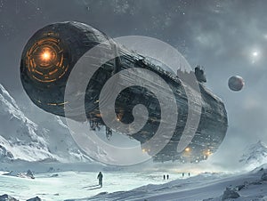 Enigmatic Arrival of a Massive Spaceship on a Snowy Planet