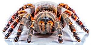 Enigmatic Baby Tarantula A CloseUp Panoramic Macro of a Hairy Spiderling Against a White Background photo