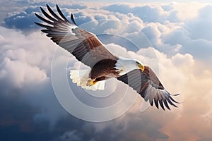 Enigmatic beauty, Fish Eagle's flight transcends the earthly realm, soaring above clouds