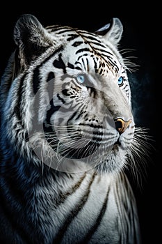 The Enigmatic Beauty -An Intricately Detailed and Strikingly Lit Portrait of a White Bengal Tiger. Generative AI