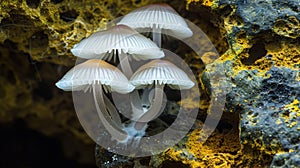 Enigmatic Bioluminescent Mushrooms Aglow in a Mystical Forest