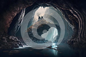 Enigmatic Cave Waterfall Landscape