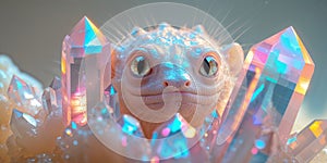 Enigmatic Creature Peering Through Colorful Crystal Formation.