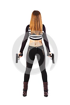 Enigmatic female spy with guns