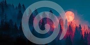 Enigmatic Forest at Dusk A Vibrant Moonlit Scene