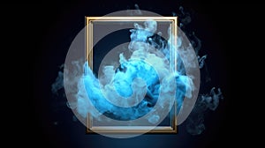 Enigmatic framed blue smoke art on black background. Mystery concept. AIG35.