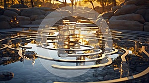 Enigmatic Glass Maze amidst Serene Japanese Rock Garden photo