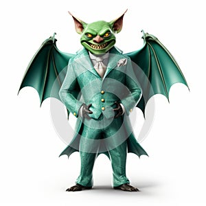The Enigmatic Green Villain: A Fantastical Dracopunk Cartoon Character photo