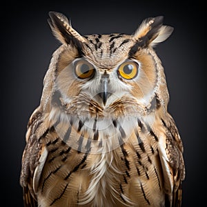 Enigmatic Horned Owl Portrait On Isolated Background