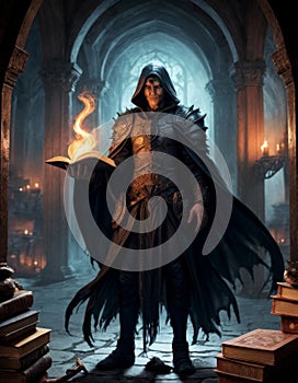 Enigmatic Mage in Ancient Library