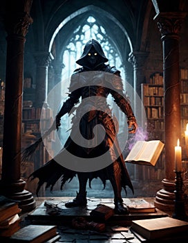 Enigmatic Mage in Ancient Library