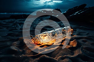 Enigmatic message in a bottle, carrying hopes and dreams on the drifting sea waves