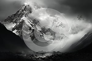 Enigmatic Monochrome art of moon in mountain hills. Generate ai