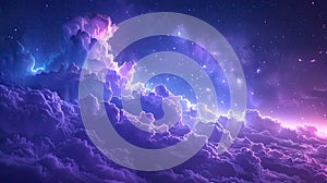 Enigmatic Nightfall: Purple Abstract Sky with Clouds - This title captures the mystical and dreamy essence of a night sky