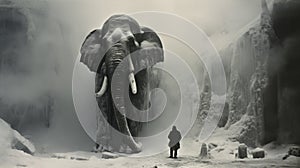 Enigmatic Portrait: Person And Elephant In Snow photo