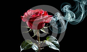 Enigmatic Red Rose with Swirling Smoke