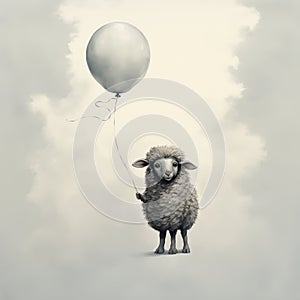 Enigmatic Sheep Holding Gray Balloon: Moody Realism In 8k Digital Painting