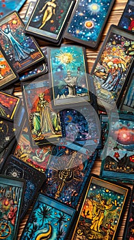 Enigmatic Tarot Imagery Blending Cosmic Patterns and Esoteric Signs in an Abstract Design