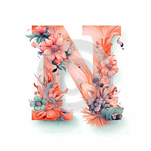 Enigmatic Tropics: Floral Font Letter N Illustration