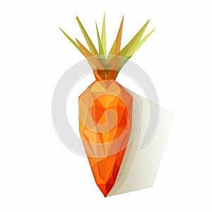 Enigmatic Tropics: Low Poly Orange Carrot On White Background