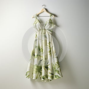 Enigmatic Tropics: Pale Green Palm Print Dress With Photorealistic Renderings