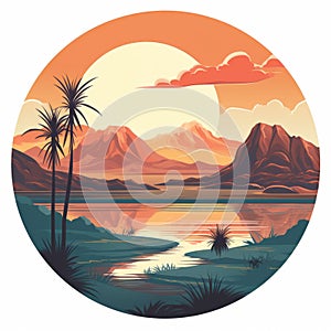 Enigmatic Tropics: Stunning Sunset Oasis Sticker With Mountain Range