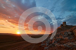 Enisala fortress at sunset. Dobrogea, Romania