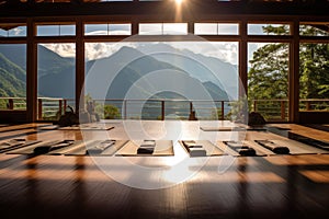 Enjoy the breathtaking beauty of mountains from this generously proportioned room, Landscape view of a peaceful yoga retreat in photo