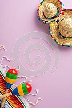 Enjoy Cinco de Mayo with a vertical top view of iconic symbols: hats photo